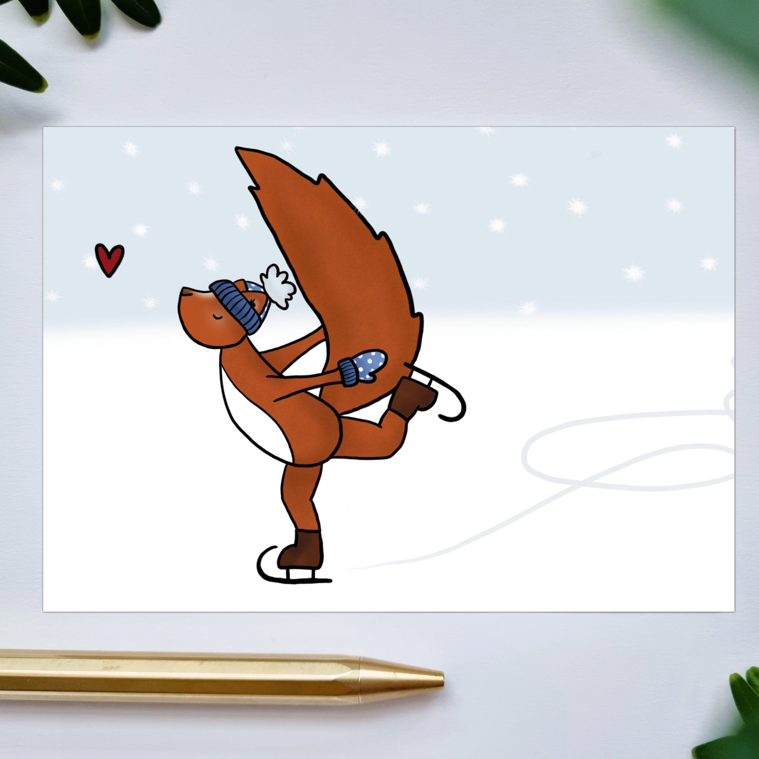 Eichhörnchen Schlittschuh Fahren Weihnachtskarte
